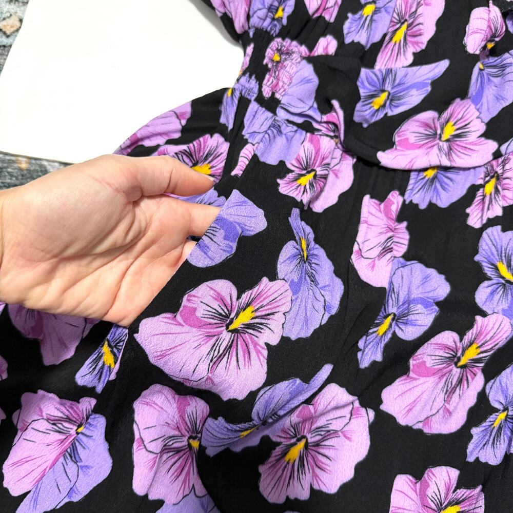Ava Sky Hawaii Womens Floral Maxi Dress L Black Purple Deep V-Neck Front Slit - Picture 9 of 12